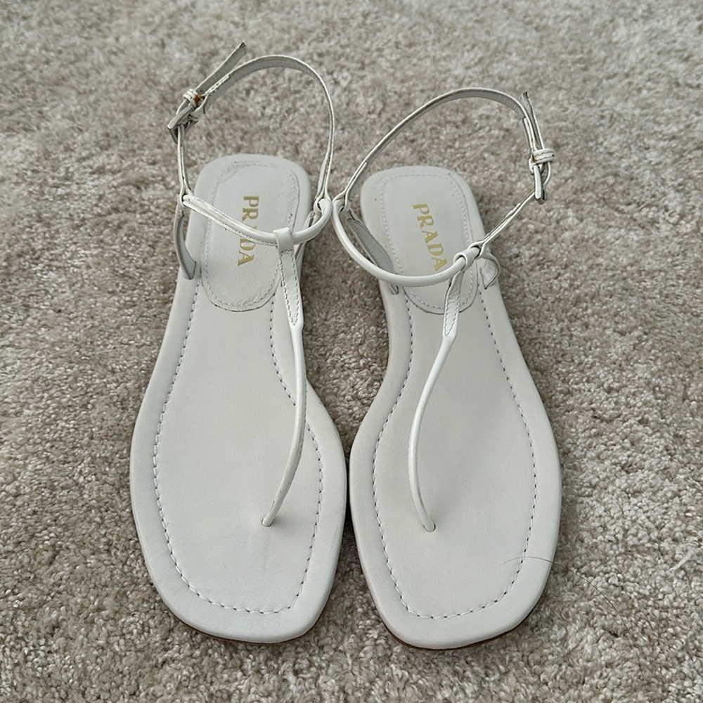 Prada sandal. Size 38 thong sandal. White leather
